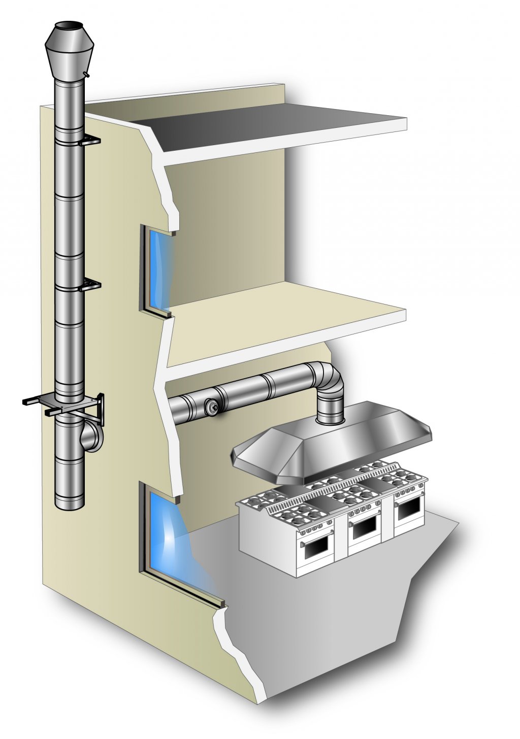 Chimeneas Picos de Europa - Tubos EI 30 Esquema de instalación de local en edificio